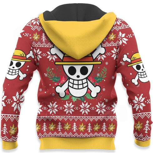Luffy Ugly Christmas Sweater Funny Face One Piece Anime Xmas