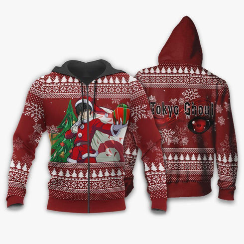 Divesart - Ken Kaneki Santa Ugly Christmas Sweater and Hoodie Tokyo Ghoul Anime Xmas