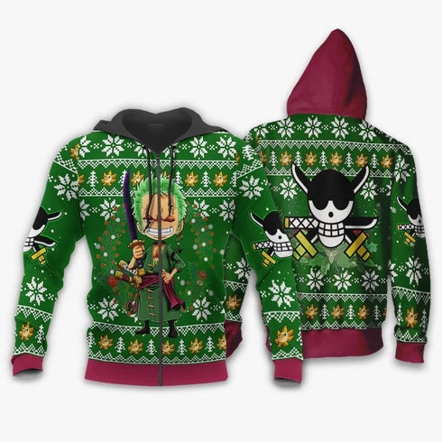Divesart - Happy Zoro Ugly Christmas Sweater and Hoodie One Piece Anime Xmas