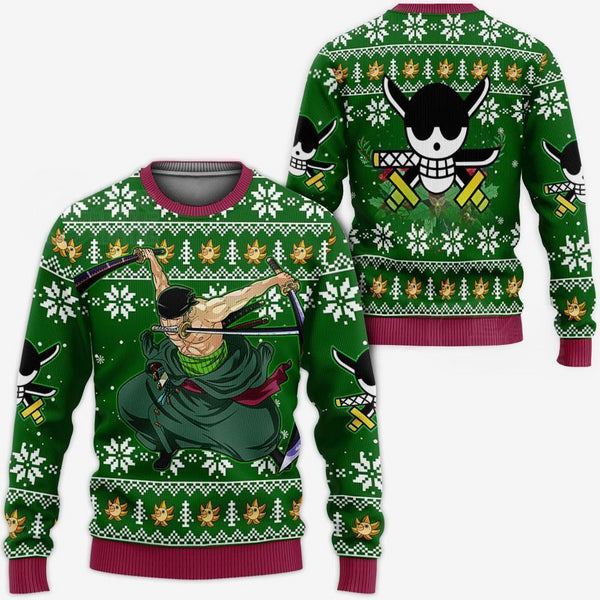 Divesart - Zoro Ugly Christmas Sweater and Hoodie One Piece Anime Xmas