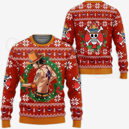 Divesart - Portgas Ace Ugly Christmas Sweater and Hoodie One Piece Anime Xmas