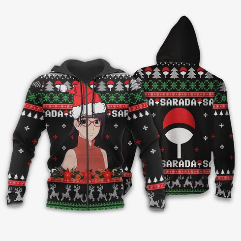 Divesart - Sarada Uchiha Ugly Christmas Sweater and Hoodie Custom Boruto Anime Xmas Gifts