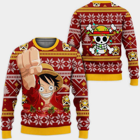 Divesart - Monkey Luffy Ugly Christmas Sweater and Hoodie Custom One Piece Anime Xmas Gifts