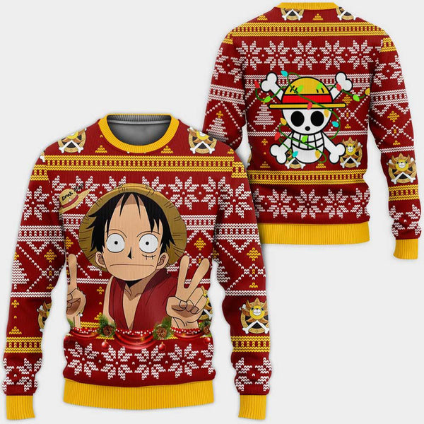 Divesart - Funny Luffy Ugly Christmas Sweater and Hoodie Custom One Piece Anime Xmas Gifts