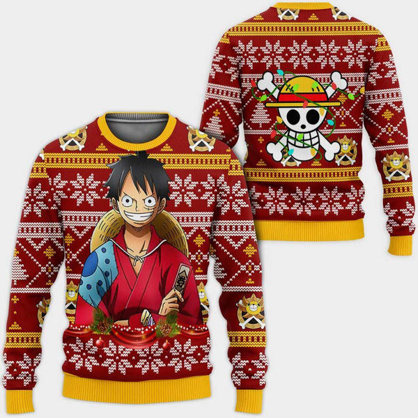 Divesart - Luffy Ugly Christmas Sweater and Hoodie Custom Wano One Piece Anime Xmas Gifts