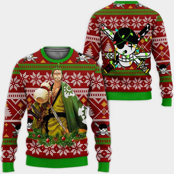 Divesart - Zoro Ugly Christmas Sweater and Hoodie Custom Wano One Piece Anime Xmas Gifts