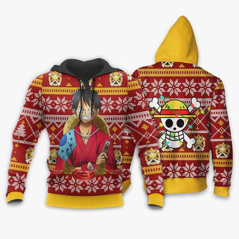 Divesart - Luffy Ugly Christmas Sweater and Hoodie Custom Wano One Piece Anime Xmas Gifts