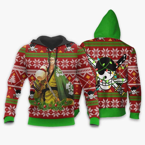 Divesart - Zoro Ugly Christmas Sweater and Hoodie Custom Wano One Piece Anime Xmas Gifts