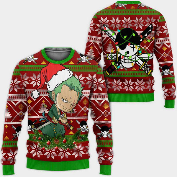 Divesart - Zoro Ugly Christmas Sweater and Hoodie Custom One Piece Anime Xmas Gifts