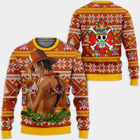 Divesart - Portgas Ace Ugly Christmas Sweater and Hoodie Custom One Piece Anime Xmas Gifts