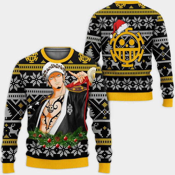 Divesart - Trafalgar Law Ugly Christmas Sweater and Hoodie Custom Wano One Piece Anime Xmas Gifts