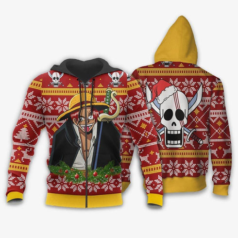 Divesart - Red Hair Shanks Ugly Christmas Sweater and Hoodie Custom One Piece Anime Xmas Gifts