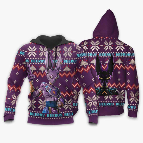 Divesart - Beerus Ugly Christmas Sweater and Hoodie Custom Anime DB Xmas Gifts