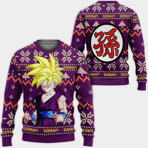 Divesart - Gohan SJJ Ugly Christmas Sweater and Hoodie Custom Anime DB Xmas Gifts