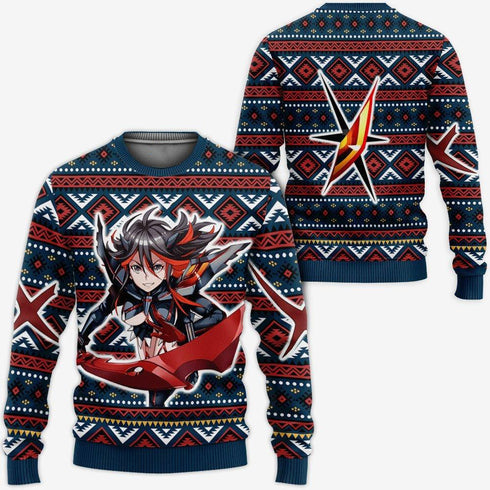 Divesart - Ryuko Matoi Ugly Christmas Sweater and Hoodie Custom Anime Kill La Kill Xmas Gifts