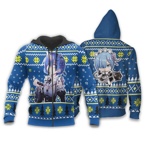 Divesart - Re Zero Rem Ugly Christmas Sweater and Hoodie Custom Anime Xmas Gifts