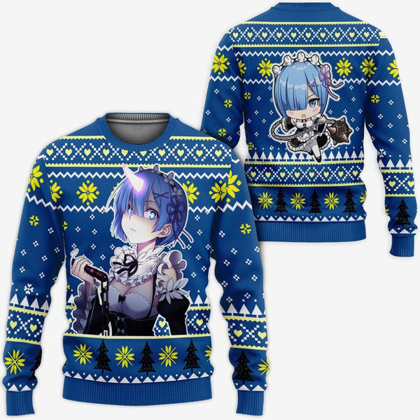Divesart - Re Zero Rem Ugly Christmas Sweater and Hoodie Custom Anime Xmas Gifts