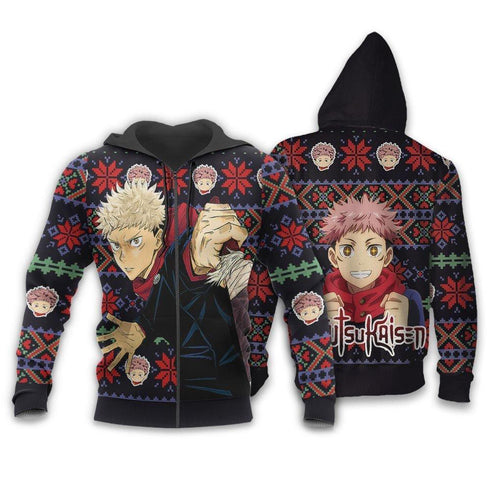 Divesart - Yuji Itadori Ugly Christmas Sweater and Hoodie Custom Anime Jujutsu Kaisen Xmas Gifts