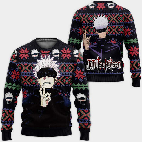 Divesart - Satoru Gojo Ugly Christmas Sweater and Hoodie Custom Anime Jujutsu Kaisen Xmas Gifts
