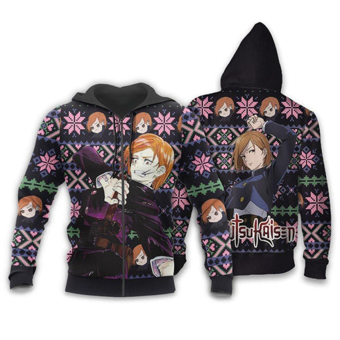 Divesart - Nobara Kugisaki Ugly Christmas Sweater and Hoodie Custom Anime Jujutsu Kaisen Xmas Gifts