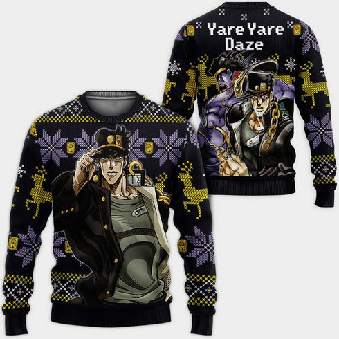 Divesart - Jotaro Kujo Ugly Christmas Sweater and Hoodie Yare Yare Daze Custom JoJo's Anime Xmas Gifts