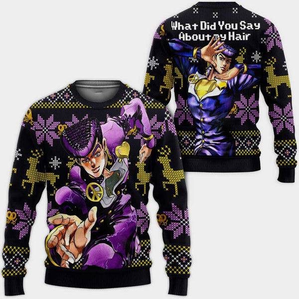 Divesart - Josuke Higashikata Ugly Christmas Sweater and Hoodie Custom Anime Jojo's Bizzare Adventure Xmas Gifts