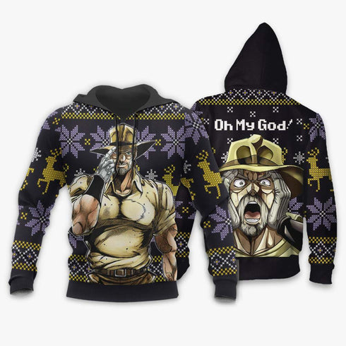 Divesart - Joseph Joestar Ugly Christmas Sweater and Hoodie Custom Anime Jojo's Bizzare Adventure Xmas Gifts