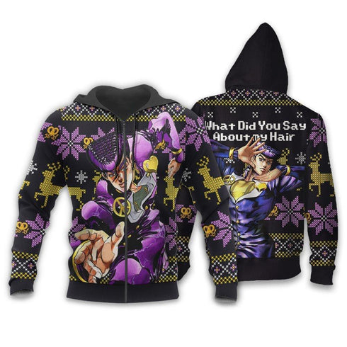 Divesart - Josuke Higashikata Ugly Christmas Sweater and Hoodie Custom Anime Jojo's Bizzare Adventure Xmas Gifts