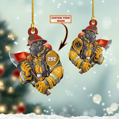 giftngon - Personalized Firefighter Christmas Ornament | Custom Shaped Ornament | Custom Number New V1