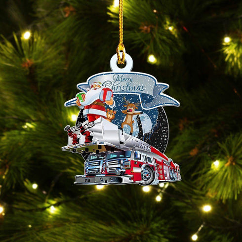 giftngon - Personalized Firefighter Santa Truck Christmas Ornament | Custom Shaped Ornament New