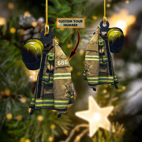 giftngon - Personalized Firefighter YELLOW HELMET | Christmas Custom Shaped Ornament | Custom Number