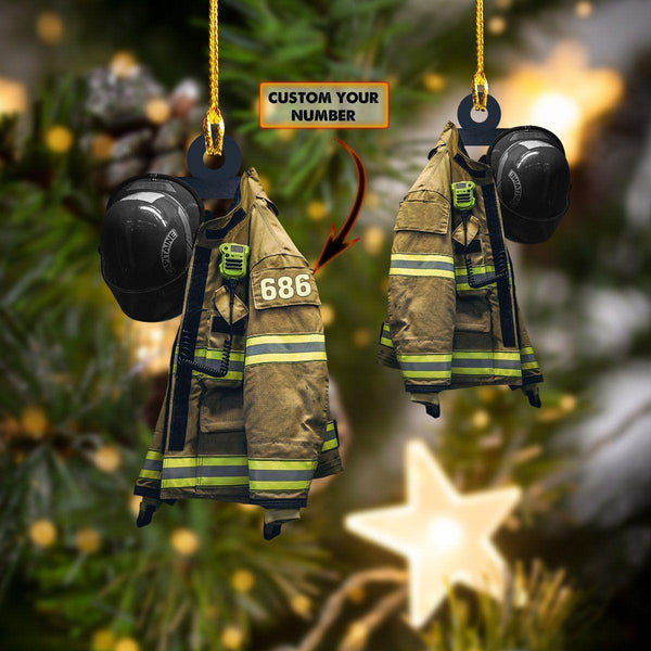 giftngon - Personalized Firefighter Capitaine BLACK HELMET | Christmas Custom Shaped Ornament | Custom Number