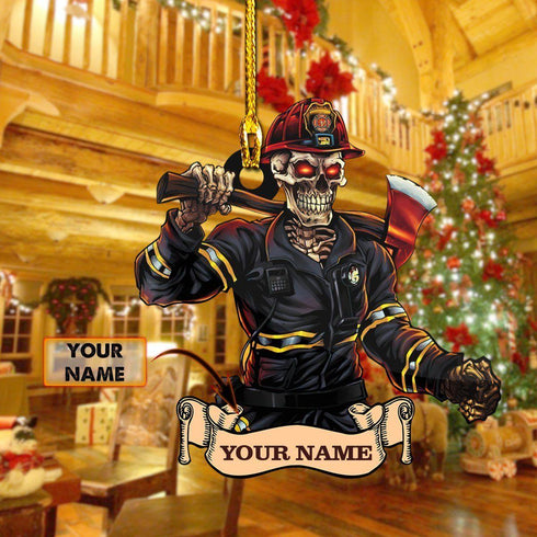 giftngon - Personalized Firefighter Skull | Christmas Custom Shaped Ornament | Custom Name