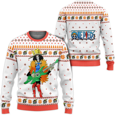 Divesart - BrookAnime White Anime Ugly Christmas Sweater and Hoodie Custom One Piece Anime Xmas Gifts