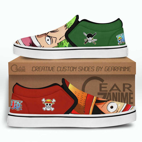 Luffy and Zoro Slip On Sneakers Custom OP Anime Shoes