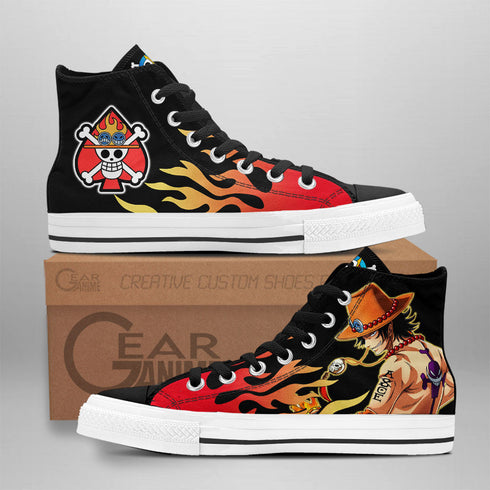 Ace D. Portgas High Top Shoes Custom OP Sneakers Flame Style