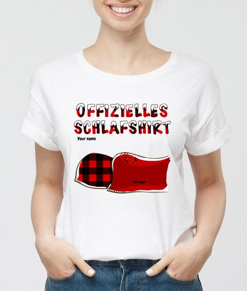 Personalized Cat and Dog Xmas theme Official Sleep Shirt - Christmas Gift for Pet Lover - Customizable T-Shirt