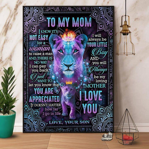 Son To My Mom You Will Always Be My Loving Mother I Love You Gift For Family Wall Art Home Decor Canvas Prints Matte Canvas