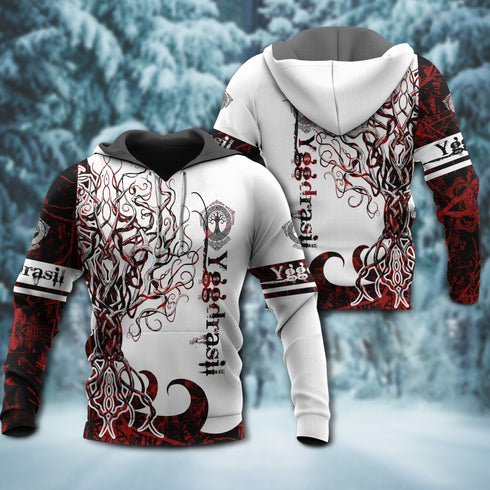 Viking Yggdrasil legend red and white style - Hoodie - HOOD01NGA291021