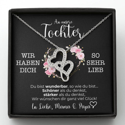 Halskette - Zwei Herzen - An meine Tochter von Mama & Papa