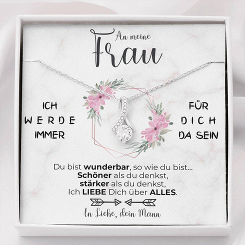 Weißgold Halskette - An meine Frau - Rosen