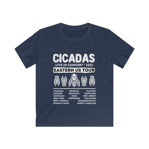 Cicadas Live In Concert Brood X 2021 Eastern Tour Concert USA Bug Insect Lover Cicada Kids Softstyle Tee